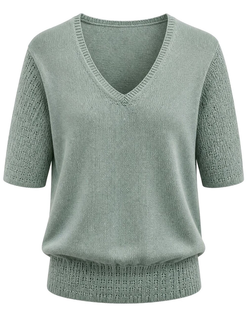 Saks Fifth Avenue NWT V-Neck Short Sleeve Sweater in Sage Green Sz Medium